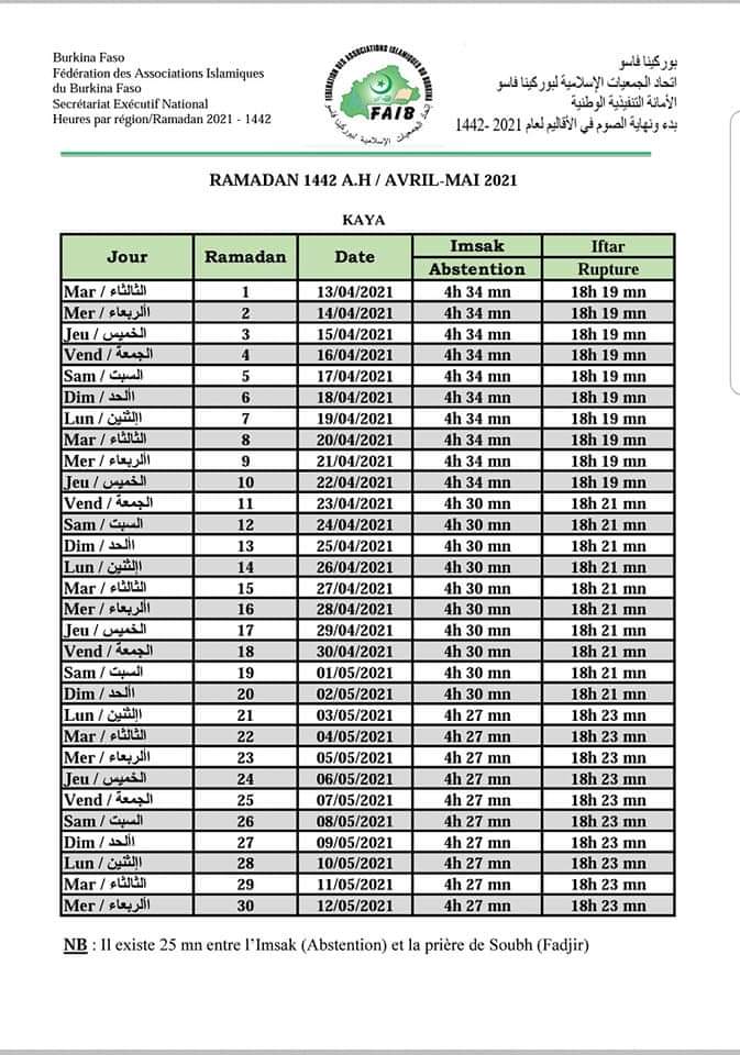 Croix Du Sud on X: Calendrier Ramadan 2020 pour la région de